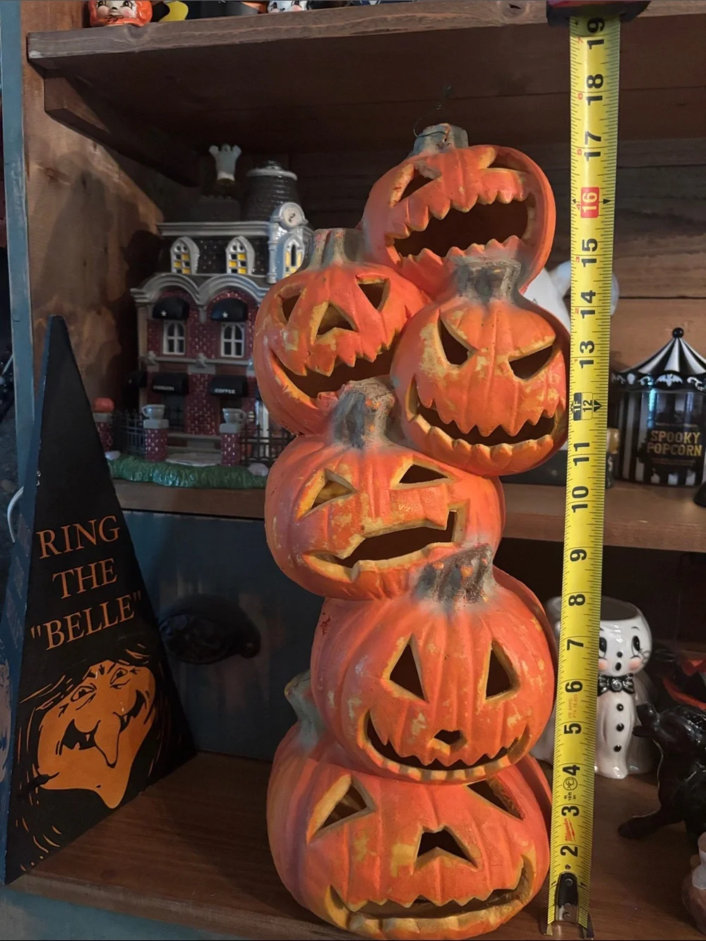 Trendmasters Lighted Foam Blow Mold Stacked Pumpkin Jack O'Lanterns 18”H 1990s
